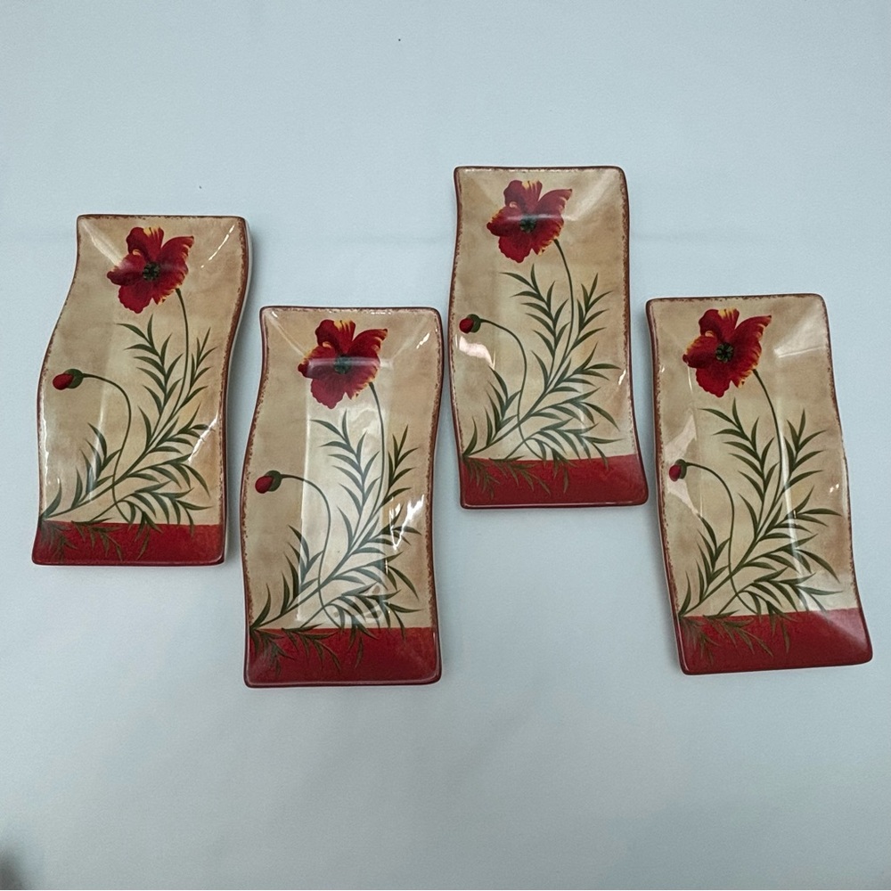 Pier 1 Poppies 8 1/4” Rectangular Trays Plates Set 4